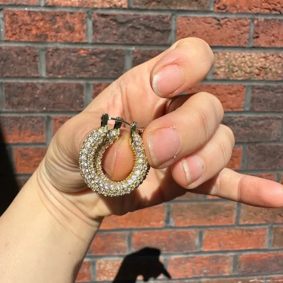 Baby Amalfi Pave Hoops Crystal Gold Earrings - Picture 4 of 7